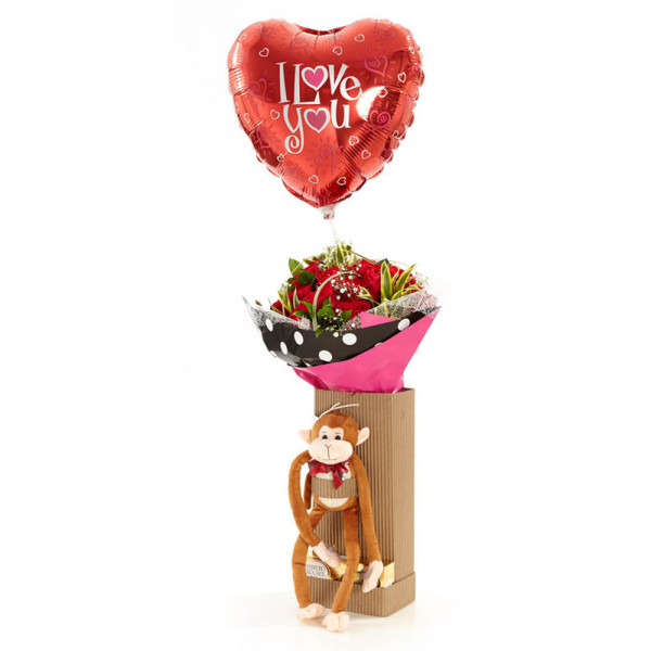 Arreglo Floral Amor Verdadero - 24 Rosas con Globo y Chocolates