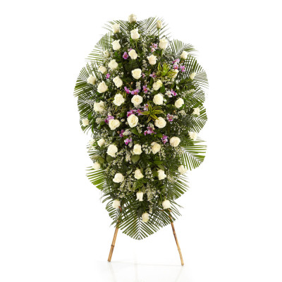 Pedestal en Rosas Blancas y Orquídeas Hawaianas Pedestal en Rosas Blancas y Orquídeas Hawaianas