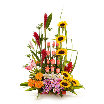 Arreglo Exótico con Gingers, Lirios, Rosas y Orquídeas - Edición Talento Arreglo Exótico con Gingers, Lirios, Rosas y Orquídeas - Edición Talento