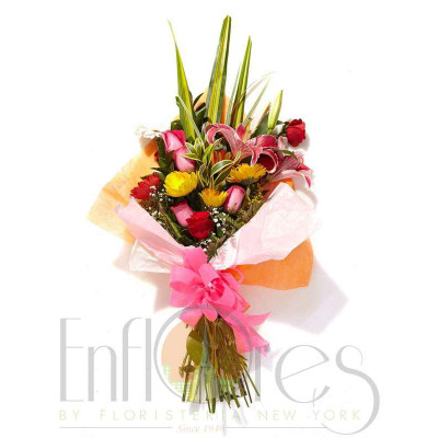 Bouquet de Flores Tropicales con Rosas, Gerberas y Lirios - Edición Confianza Bouquet de Flores Tropicales con Rosas, Gerberas y Lirios - Edición Confianza