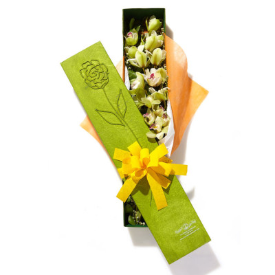Caja con Cymbidium y Orquídeas Pequeñas - Diseño Alma Caja con Cymbidium y Orquídeas Pequeñas - Diseño Alma
