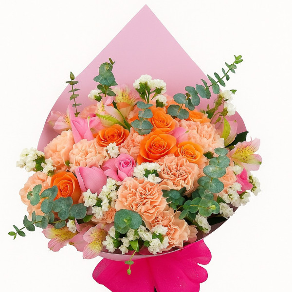 Bouquet de flores surtidas con claveles y rosas