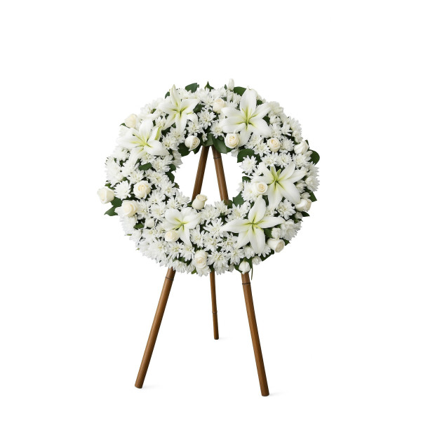 Corona Fúnebre Americana en Flores Blancas