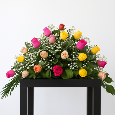 Ramo  fùnebre de dos puntas en rosas de colores