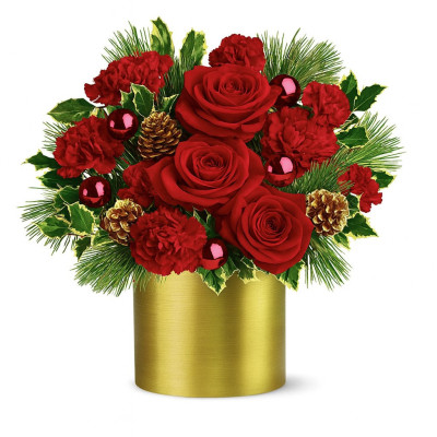 Caja  Dorada de Rosas Rojas Navidad