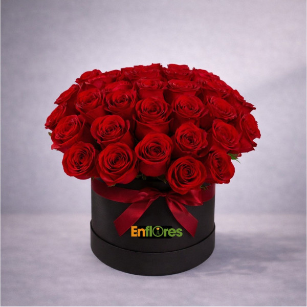 Caja  Redonda con 36 rosas
