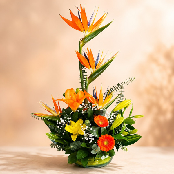 Arreglo de Aves Lirios y Gerberas