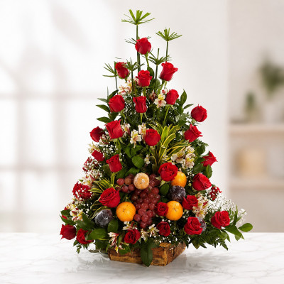 Frutero con Rosas y Astromelias | Enflores