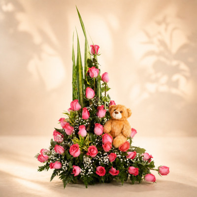Arreglo de 30 Rosas con Peluche - Edición Princesa| Enflores