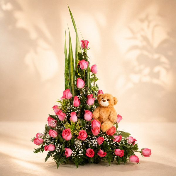 Arreglo de 30 Rosas con Peluche - Edición Princesa