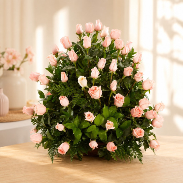 Arreglo Redondo con 60 Rosas Rosadas - Edición Valentina