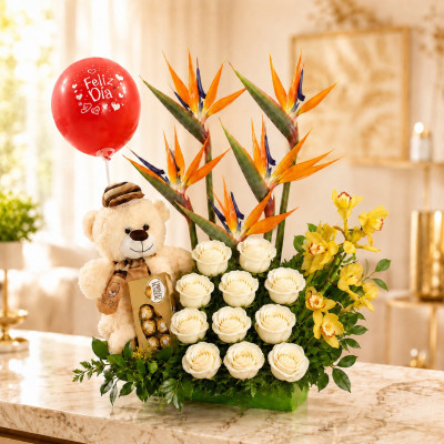 Arreglo con Flores Exóticas, Orquídeas, Rosas y Chocolates | Enflores