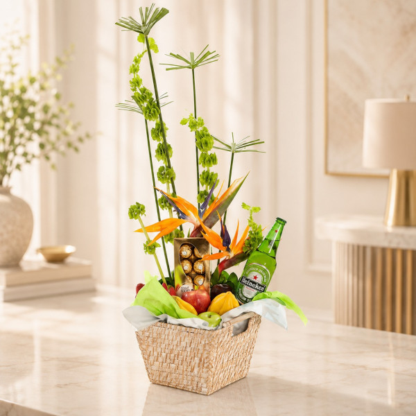 Canasta con Frutas, Chocolates y Cerveza - Edición Amigos