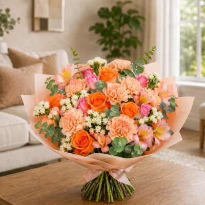 Bouquet de flores surtidas con claveles y rosas