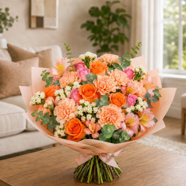 Bouquet de flores surtidas con claveles y rosas