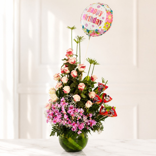 Bombonera con Rosas, Chocolates y Globo - Edición Espléndido