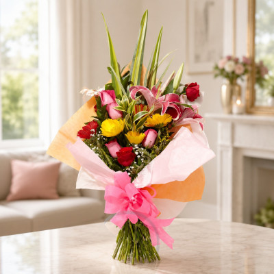 Bouquet de Flores Tropicales con Rosas, Gerberas | Enflores