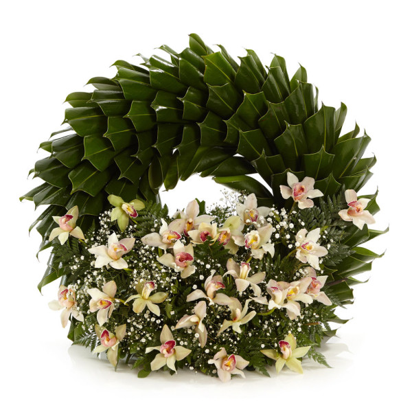 Diseño en Hojas de Caucho y Orquídeas Cymbidium - Edición Paz