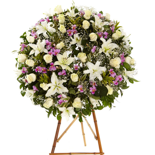 Corona en Lirios Rosas y Orquídeas Hawaianas - Diseño Inolvidable