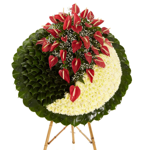 Corona con Pompones, Hojas y Anturios - Diseño Devoto